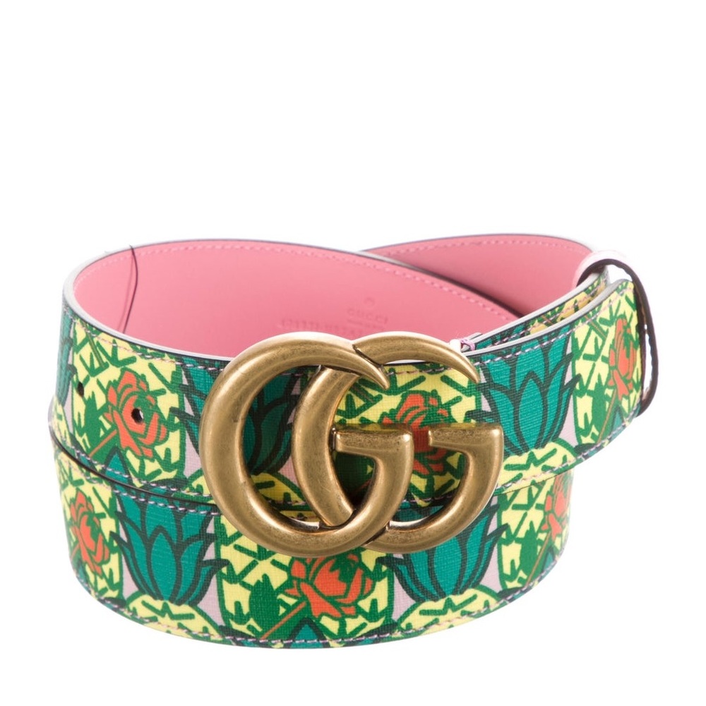 Gucci unisex GG Marmont limited edition pineapple collection leather belt NEW